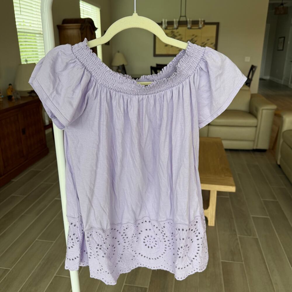 Hallhuber Lavender Eyelet Off Shoulder Top M